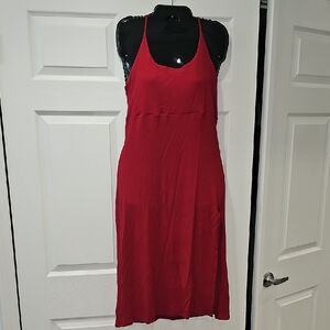 HALARA Red Ribbed Tie-Back Midi Dress